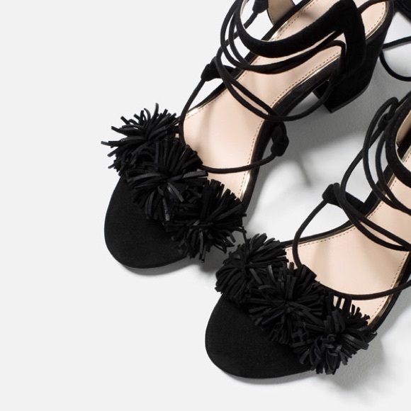 SOLD❌ZARA Black High Heel Leather Lace-Up Sandals - Picture 5 of 8